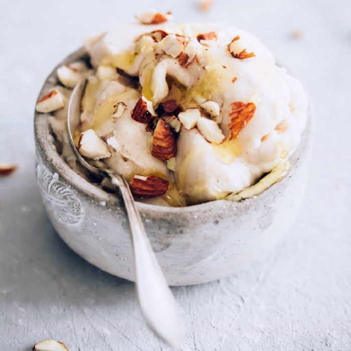 Frozen Banana Ice Cream with Sweet & Salty Roasted Almonds