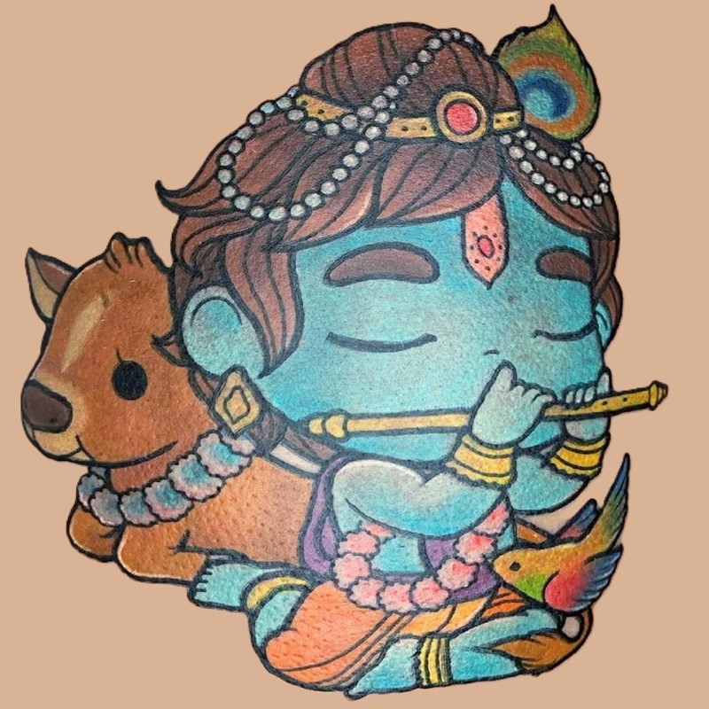 Shri-Krishna-Tattoo-with-Cow